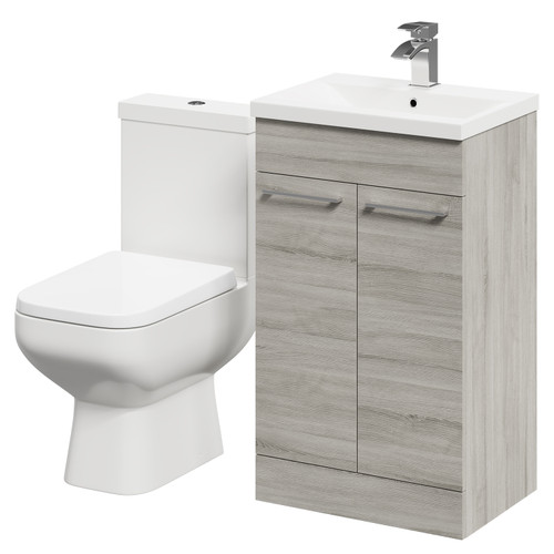 Turin Molina Ash 500mm Floor Standing Vanity Unit and Toilet Suite with 1 Tap Hole Basin and 2 Doors with Polished Chrome Handles Right Hand Side View