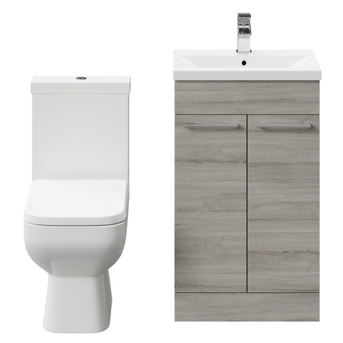 Turin Molina Ash 500mm Floor Standing Vanity Unit and Toilet Suite with 1 Tap Hole Basin and 2 Doors with Polished Chrome Handles Front View