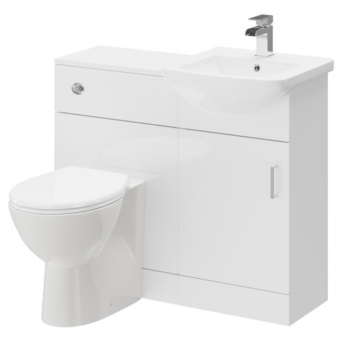 Modena Gloss White 950mm 1 Door Vanity Unit Toilet Suite - Right View