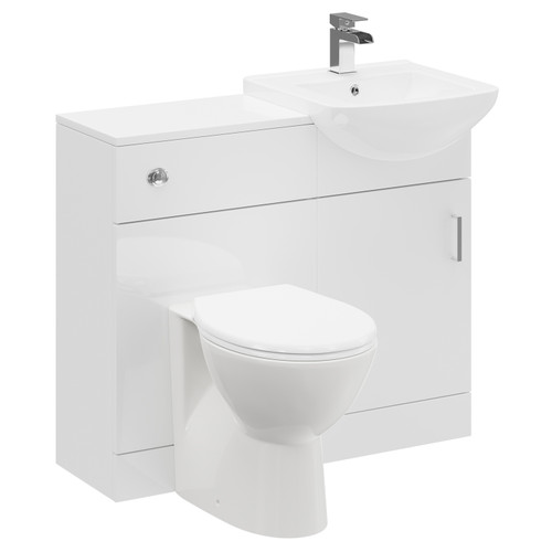 Modena Gloss White 950mm 1 Door Vanity Unit Toilet Suite - Left View