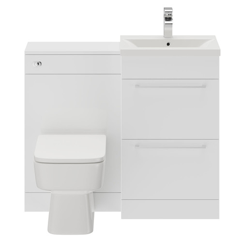 Napoli Gloss White 1000mm Vanity Unit Toilet Suite with 1 Tap Hole Basin and 2 Drawers with Polished Chrome Handles Front View