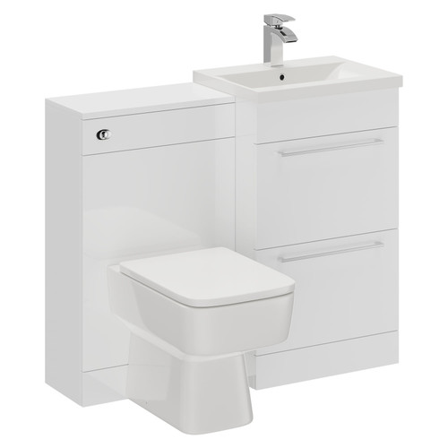 Napoli Gloss White 1000mm Vanity Unit Toilet Suite with 1 Tap Hole Basin and 2 Drawers with Polished Chrome Handles Left Hand Side View