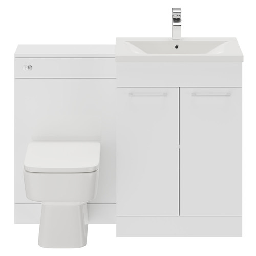 Napoli Gloss White 1100mm Vanity Unit Toilet Suite with 1 Tap Hole Basin and 2 Doors with Polished Chrome Handles Front View