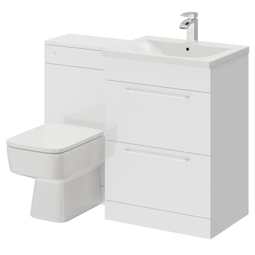 Napoli Gloss White 1100mm Vanity Unit Toilet Suite with 1 Tap Hole Basin and 2 Drawers with Polished Chrome Handles Right Hand Side View