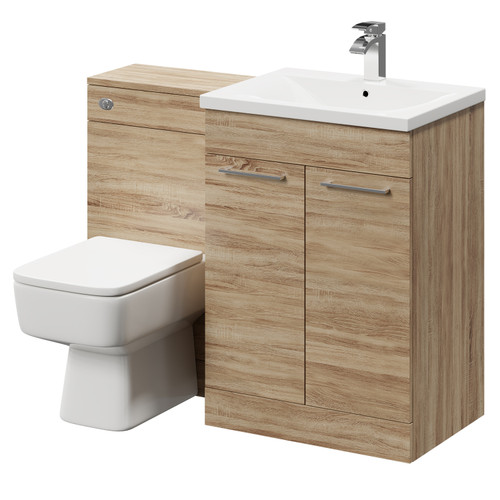 Napoli Bordalino Oak 1100mm Vanity Unit Toilet Suite with 1 Tap Hole Basin and 2 Doors with Polished Chrome Handles Right Hand View