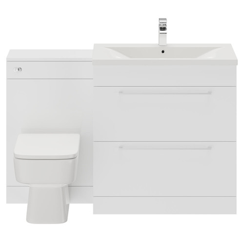 Napoli Gloss White 1300mm Vanity Unit Toilet Suite with 1 Tap Hole Basin and 2 Drawers with Polished Chrome Handles Front View