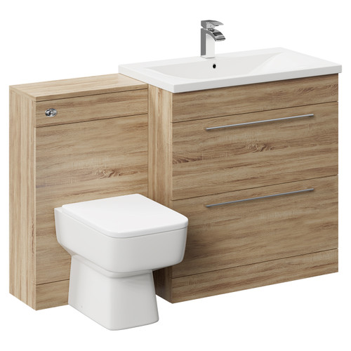 Napoli Bordalino Oak 1300mm Vanity Unit Toilet Suite with 1 Tap Hole Basin and 2 Drawers with Polished Chrome Handles Left Hand View