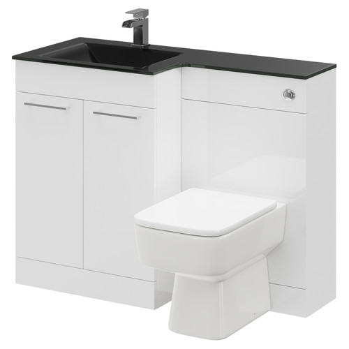 Venice Square Gloss White 1100mm Vanity Unit Toilet Suite with Left Hand Anthracite Glass 1 Tap Hole Basin and 2 Doors with Polished Chrome Handles Right Hand Side View