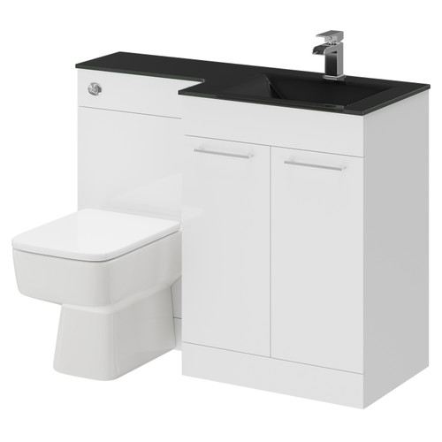 Venice Square Gloss White 1100mm Vanity Unit Toilet Suite with Right Hand Anthracite Glass 1 Tap Hole Basin and 2 Doors with Polished Chrome Handles Right Hand Side View