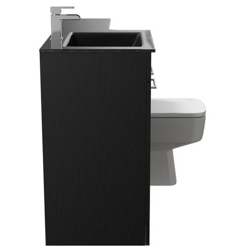 Venice Square Nero Oak 1100mm Vanity Unit Toilet Suite with Left Hand Anthracite Glass 1 Tap Hole Basin and 2 Doors with Polished Chrome Handles Side View