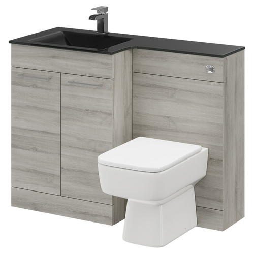 Venice Square Molina Ash 1100mm Vanity Unit Toilet Suite with Left Hand Anthracite Glass 1 Tap Hole Basin and 2 Doors with Polished Chrome Handles Right Hand Side View