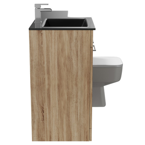 Venice Square Bordalino Oak 1100mm Vanity Unit Toilet Suite with Left Hand Anthracite Glass 1 Tap Hole Basin and 2 Doors with Polished Chrome Handles Side View