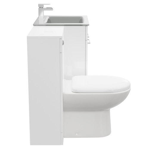 Venice Mono Gloss White 1100mm Vanity Unit Toilet Suite with Grey Glass 1 Tap Hole Basin and 2 Doors with Polished Chrome Handles Side on View