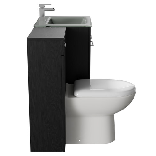 Venice Mono Nero Oak 1100mm Vanity Unit Toilet Suite with Grey Glass 1 Tap Hole Basin and 2 Doors with Polished Chrome Handles Side View