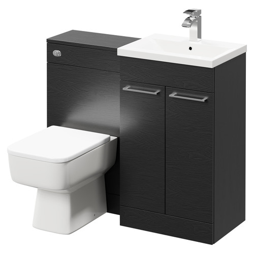 Napoli Nero Oak 1000mm Vanity Unit Toilet Suite with 1 Tap Hole Basin and 2 Doors with Polished Chrome Handles Right Hand View