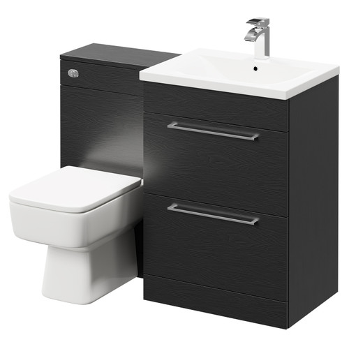 Napoli Nero Oak 1100mm Vanity Unit Toilet Suite with 1 Tap Hole Basin and 2 Drawers with Polished Chrome Handles Right Hand View