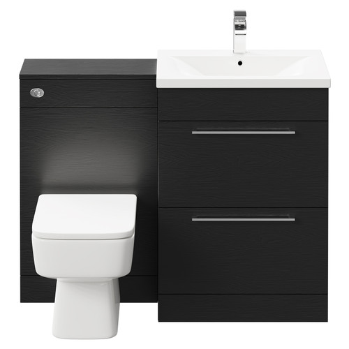 Napoli Nero Oak 1100mm Vanity Unit Toilet Suite with 1 Tap Hole Basin and 2 Drawers with Polished Chrome Handles Front View