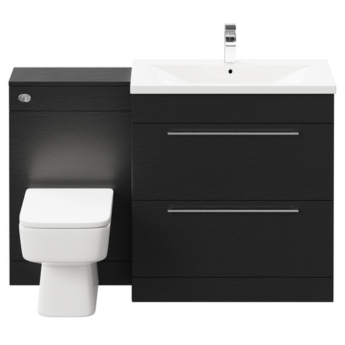 Napoli Nero Oak 1300mm Vanity Unit Toilet Suite with 1 Tap Hole Basin and 2 Drawers with Polished Chrome Handles Front View