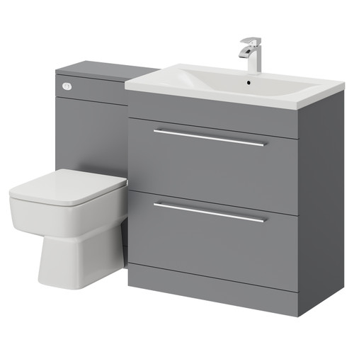 Napoli Gloss Grey 1300mm Vanity Unit Toilet Suite with 1 Tap Hole Basin and 2 Drawers with Polished Chrome Handles Right Hand Side View