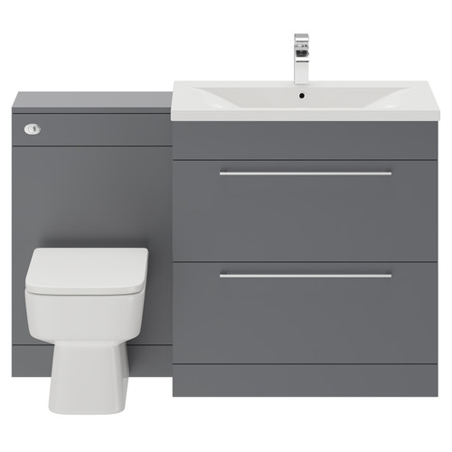 Napoli Gloss Grey 1300mm Vanity Unit Toilet Suite with 1 Tap Hole Basin and 2 Drawers with Polished Chrome Handles Front View