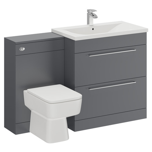 Napoli Gloss Grey 1300mm Vanity Unit Toilet Suite with 1 Tap Hole Basin and 2 Drawers with Polished Chrome Handles Left Hand Side View
