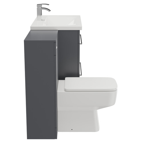 Napoli Gloss Grey 1300mm Vanity Unit Toilet Suite with 1 Tap Hole Basin and 2 Drawers with Polished Chrome Handles Side on View