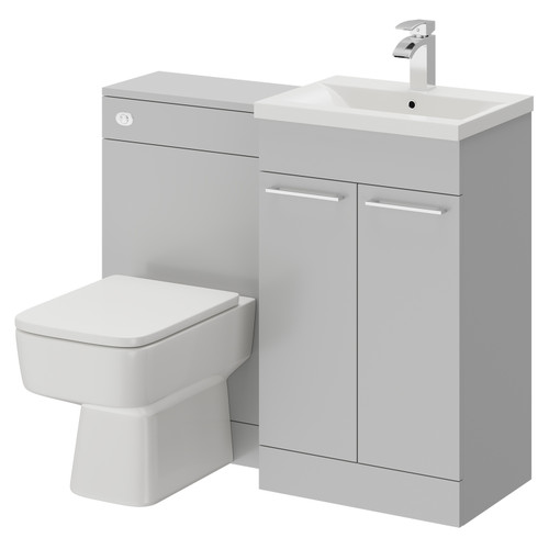 Napoli Gloss Grey Pearl 1000mm Vanity Unit Toilet Suite with 1 Tap Hole Basin and 2 Doors with Polished Chrome Handles Right Hand Side View