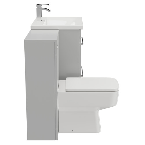 Napoli Gloss Grey Pearl 1100mm Vanity Unit Toilet Suite with 1 Tap Hole Basin and 2 Drawers with Polished Chrome Handles Side on View