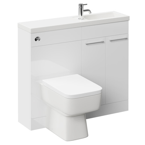 Napoli Combination Gloss White 1000mm Vanity Unit Toilet Suite with Slimline 1 Tap Hole Basin and 2 Doors with Polished Chrome Handles Left Hand Side View