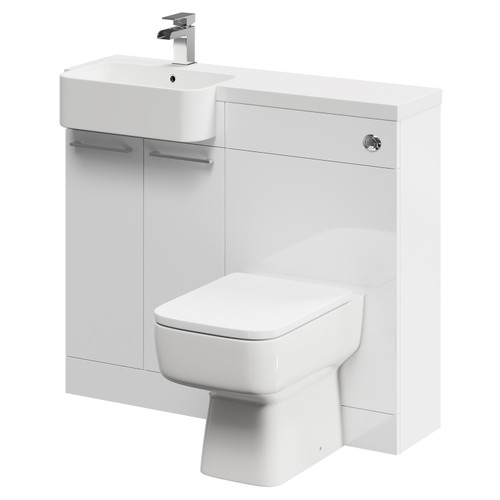 Napoli Combination Gloss White 1000mm Vanity Unit Toilet Suite with Left Hand Round Semi Recessed 1 Tap Hole Basin and 2 Doors with Polished Chrome Handles Right Hand Side View