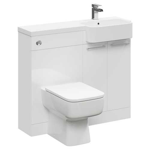 Napoli Combination Gloss White 1000mm Vanity Unit Toilet Suite with Right Hand Round Semi Recessed 1 Tap Hole Basin and 2 Doors with Polished Chrome Handles Left Hand Side View