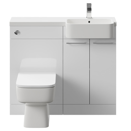 Napoli Combination Gloss White 1000mm Vanity Unit Toilet Suite with Right Hand Round Semi Recessed 1 Tap Hole Basin and 2 Doors with Polished Chrome Handles Front View