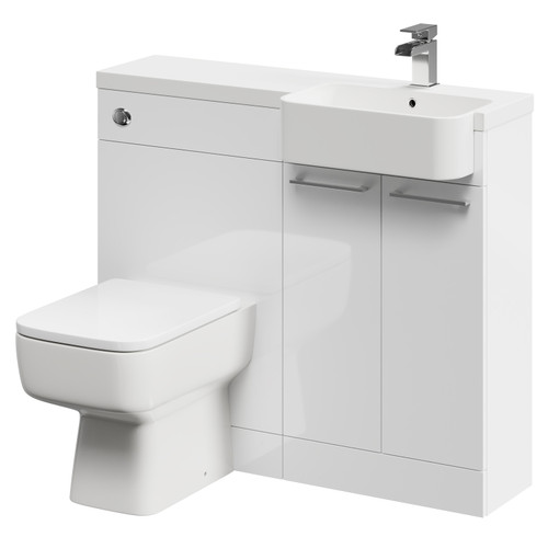 Napoli Combination Gloss White 1000mm Vanity Unit Toilet Suite with Right Hand Round Semi Recessed 1 Tap Hole Basin and 2 Doors with Polished Chrome Handles Right Hand Side View