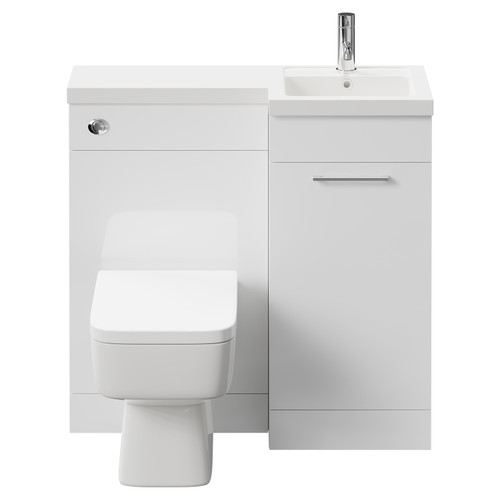 Napoli Combination Gloss White 900mm Vanity Unit Toilet Suite with Right Hand L Shaped 1 Tap Hole Basin and Single Door with Polished Chrome Handle Front View