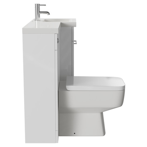 Napoli Combination Gloss White 900mm Vanity Unit Toilet Suite with Right Hand L Shaped 1 Tap Hole Basin and Single Door with Polished Chrome Handle Side on View