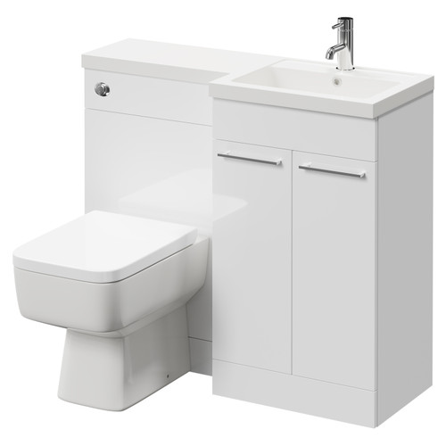 Napoli Combination Gloss White 1000mm Vanity Unit Toilet Suite with Right Hand L Shaped 1 Tap Hole Basin and 2 Doors with Polished Chrome Handles Right Hand Side View