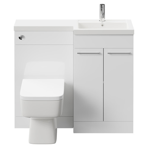 Napoli Combination Gloss White 1000mm Vanity Unit Toilet Suite with Right Hand L Shaped 1 Tap Hole Basin and 2 Doors with Polished Chrome Handles Front View