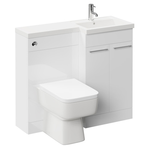 Napoli Combination Gloss White 1000mm Vanity Unit Toilet Suite with Right Hand L Shaped 1 Tap Hole Basin and 2 Doors with Polished Chrome Handles Left Hand Side View