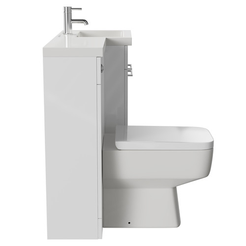 Napoli Combination Gloss White 1000mm Vanity Unit Toilet Suite with Right Hand L Shaped 1 Tap Hole Basin and 2 Doors with Polished Chrome Handles Side on View