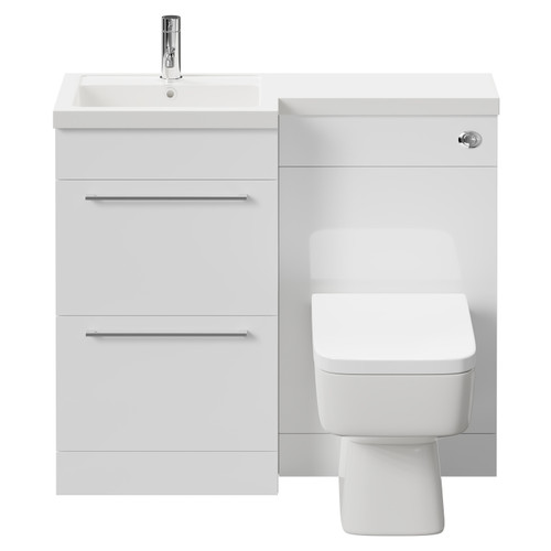 Napoli Combination Gloss White 1000mm Vanity Unit Toilet Suite with Left Hand L Shaped 1 Tap Hole Basin and 2 Drawers with Polished Chrome Handles Front View