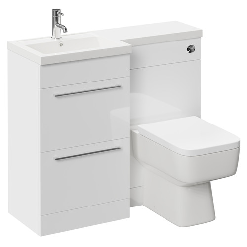 Napoli Combination Gloss White 1000mm Vanity Unit Toilet Suite with Left Hand L Shaped 1 Tap Hole Basin and 2 Drawers with Polished Chrome Handles Left Hand Side View