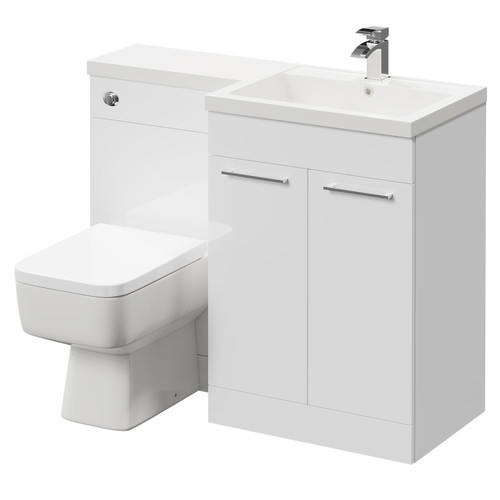 Napoli Combination Gloss White 1100mm Vanity Unit Toilet Suite with Right Hand L Shaped 1 Tap Hole Basin and 2 Doors with Polished Chrome Handles Right Hand Side View