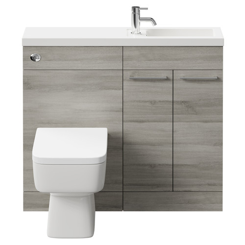 Napoli Combination Molina Ash 1000mm Vanity Unit Toilet Suite with Slimline 1 Tap Hole Basin and 2 Doors with Polished Chrome Handles Front View