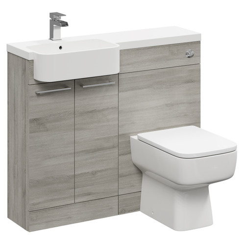Napoli Combination Molina Ash 1000mm Vanity Unit Toilet Suite with Left Hand Round Semi Recessed 1 Tap Hole Basin and 2 Doors with Polished Chrome Handles Left Hand Side View