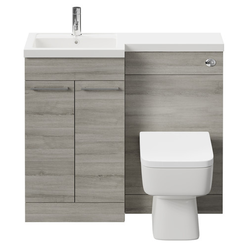 Napoli Combination Molina Ash 1000mm Vanity Unit Toilet Suite with Left Hand L Shaped 1 Tap Hole Basin and 2 Doors with Polished Chrome Handles Front View