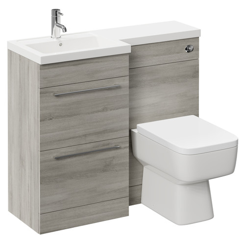 Napoli Combination Molina Ash 1000mm Vanity Unit Toilet Suite with Left Hand L Shaped 1 Tap Hole Basin and 2 Drawers with Polished Chrome Handles Left Hand Side View