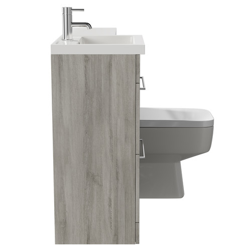 Napoli Combination Molina Ash 1000mm Vanity Unit Toilet Suite with Left Hand L Shaped 1 Tap Hole Basin and 2 Drawers with Polished Chrome Handles Side on View