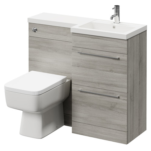 Napoli Combination Molina Ash 1000mm Vanity Unit Toilet Suite with Right Hand L Shaped 1 Tap Hole Basin and 2 Drawers with Polished Chrome Handles Right Hand Side View