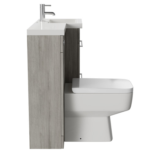 Napoli Combination Molina Ash 1000mm Vanity Unit Toilet Suite with Right Hand L Shaped 1 Tap Hole Basin and 2 Drawers with Polished Chrome Handles Side on View