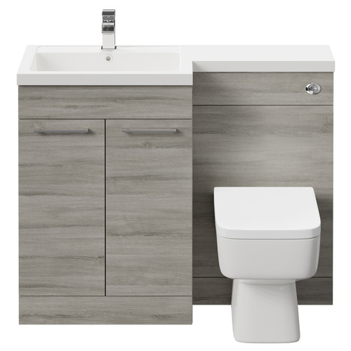 Napoli Combination Molina Ash 1100mm Vanity Unit Toilet Suite with Left Hand L Shaped 1 Tap Hole Basin and 2 Doors with Polished Chrome Handles Front View